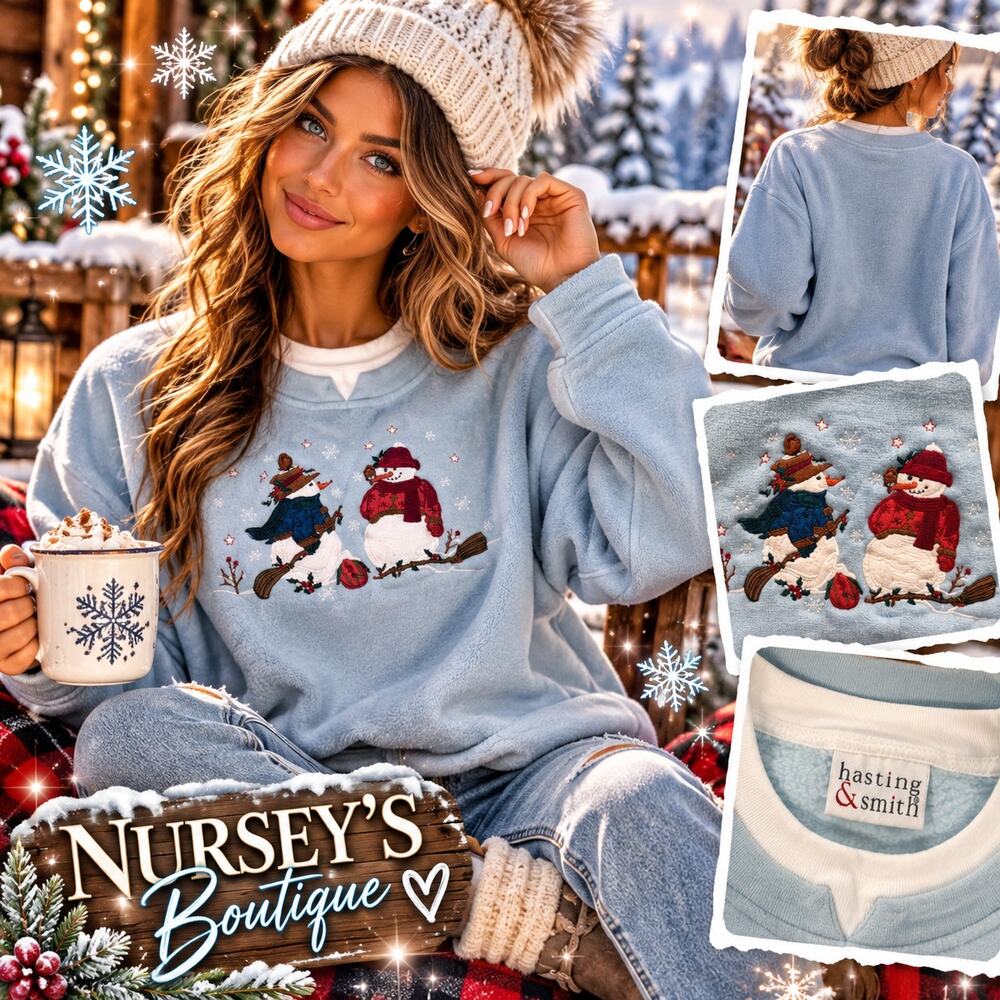 Hasting & Smith Snowman Sweatshirt Size S Embroidered Winter Holiday Vintage